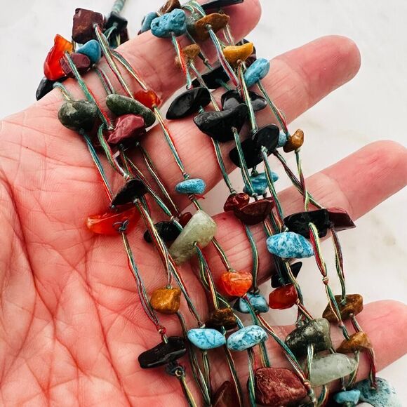 Multi-Stone Chip Bead Necklace-Boho Layered Style - Picture 6 of 6